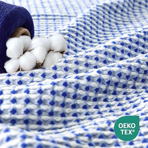 Lightweight Cotton Waffle Blanket Twin Size, Modern Two-Tone Check Pattern, Soft & Breathable for Bed, Couch, Sofa, All Seasons –Navy Blue/White, 60"x80" - color: Navy/White, size: Twin