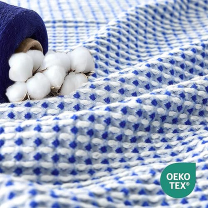 Lightweight Cotton Waffle Throw Blanket, Modern Two-Tone Check Pattern, Soft & Breathable for Bed, Couch, Sofa, All Seasons –Navy Blue/White, 50"x60" - color: Navy/White, size: Throw
