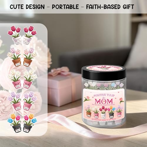 Mothers Day Gifts for Mom from Son Daughter- Positive Tulip Jar 60 Positive Affirmation Card, First Time Mothers Day Birthday Gifts for Mom Stepmom Mother in Law Wife from Daughter Son Husband - color: Positive Tulip