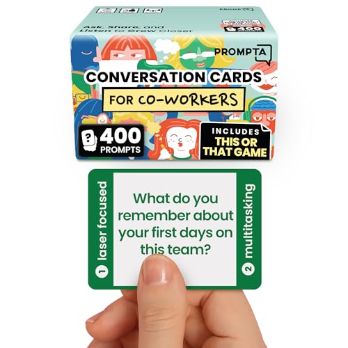 Prompta 400 Conversation Cards for Coworkers – Two Fun Teambuilding Games for Work – 2.5" x 1.75" Icebreaker Question Cards to Get to Know Your Colleagues and Improve Team Dynamics