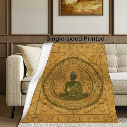 Zen-Inspired Mandala Blanket, Meditating Buddha Design, Golden Earth Tones, Lightweight Throw for Meditation, Yoga, Living Room, Office, and Bedroom, Boho Aesthetic for All Ages, 50"x40" - size: 50"x40"