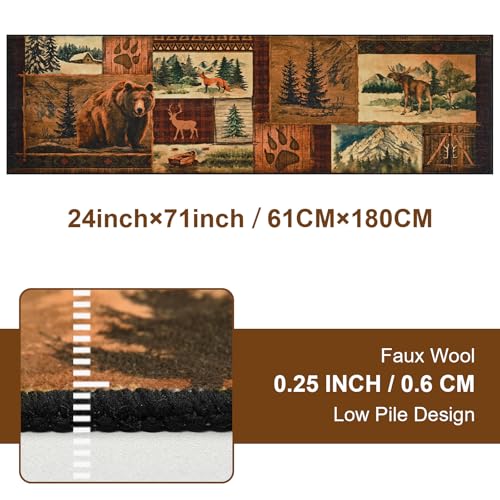 ASPMIZ 2x7 Rustic Runner Rug Non-Slip Washable — Buffalo Plaid Log Cabin Bear Deer Fox Design, Soft Faux Wool Hallway Carpet Runner for Entryway Kitchen, Brown - color: Brown, size: 2' X 7' (Runner)
