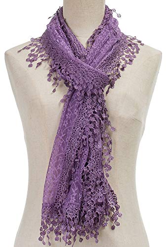 Cindy and Wendy Lightweight Soft Leaf Lace Fringes Scarf Bridal Veils shawl for Women - color: Light Purple-2