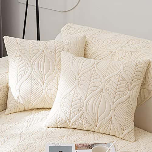 Farmhouse Neutral Embroidered Throw Pillow Cover Set of 2 Cotton Quilted Decorative Square Cushion Covers Pillowcase for Sofa Couch Bed Chair (Ivory D,18"x18") - color: Ivory D, size: 18"x18"/Square
