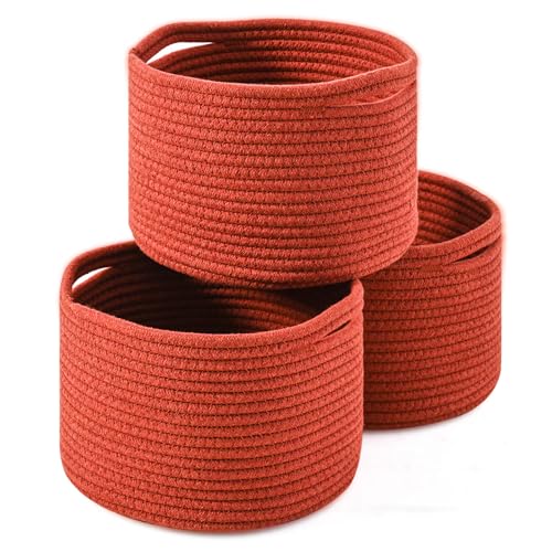 ICERZCZ Small Storage Baskets for Organizing, Organizer Bins for Shelves, Small Woven Baskets for Storage, Red Baskets for Gifts, Organization Bins, Baskets for Decor, 9.7"×9.7"×7" (3 Packs) Brick Red - color: Brick Red, size: 9.7"×9.7"×7"
