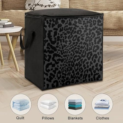 Dark Gray Black Leopard Cheetah Large Capacity Portable Cotton Quilt Storage Bag Unisex