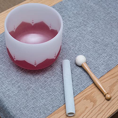 Leize Lotus Design Quartz Crystal Singing Bowl C Note Root Chakra White 8" with Heavy Duty Carrying Case Suede Striker - color: lotus design, size: 8" C Note