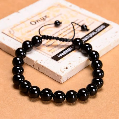 MASSIVE BEADS Handmade Yoga Natural Stone Crystal Healing Power Energy Gifts for Unisex Adult Bracelet Macrame Adjustable - color: Black Onyx(Positive Energy), size: 10mm