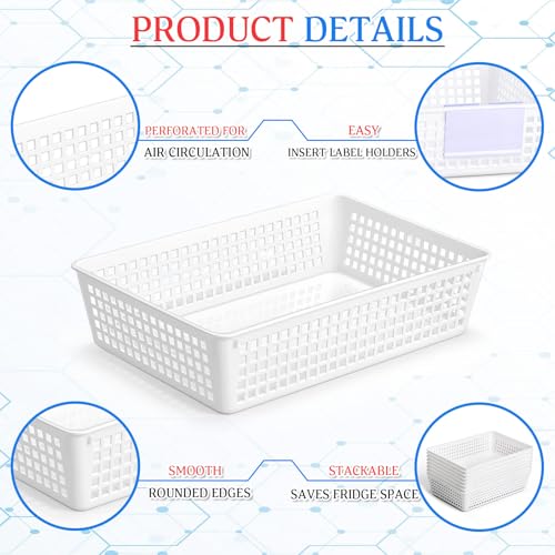 Vaccine Storage Basket, Medication Storage Organizer, 8 White Baskets with 12 Clear Label Holders & 12 Plain Labels for Medical Refrigerator