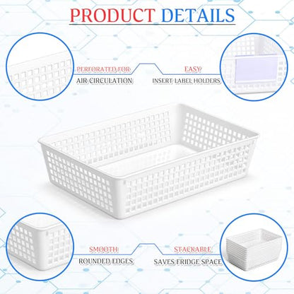 Vaccine Storage Basket, Medication Storage Organizer, 8 White Baskets with 12 Clear Label Holders & 12 Plain Labels for Medical Refrigerator