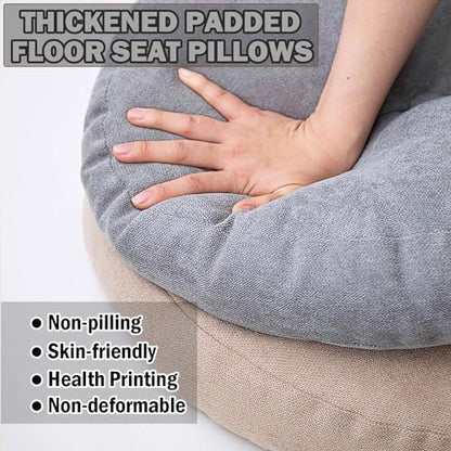 WJXBoos Round Floor Pillows,Extra Thick Large Cushion Pillows Seating Flax Tufted Corduroy Indoor Outdoor Seat Cushion Floor Seat Pads for Bay Window Tatami (Light Blue,17"x17"x5")