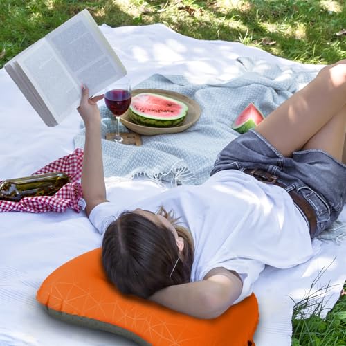 Crisonky Camping Pillow - Inflatable Pillow - Travel Pillows for Backpacking & Airplane, Lumbar Support 2.0 Blow Up Pillows, Ultralight Compressible, Comfortable, Ergonomic Pillow