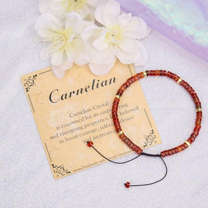 BONNY BOXX Braided Genuine Bracelet, Elegant Handcrafted Natural Gemstone Crystal Bracelet Healing Power Energy Inspirational Gifts with Card for Unisex - color: Carnelian, size: 2*4MM