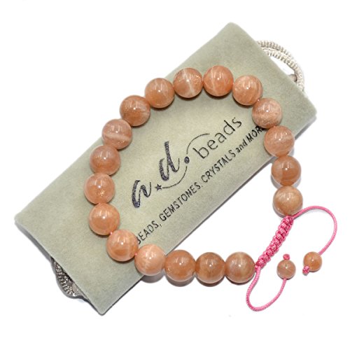 AD Beads Natural 10mm Gemstone Bracelets Healing Power Crystal Macrame Adjustable 7-9 Inch - color: Sunstone