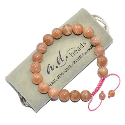 AD Beads Natural 10mm Gemstone Bracelets Healing Power Crystal Macrame Adjustable 7-9 Inch - color: Sunstone