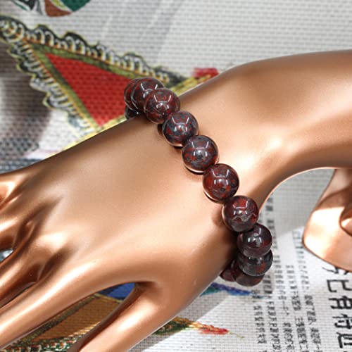 Keleny Semi Precious Stones Natural Gemstones 12mm Round Beads Crystal Stretch Bracelets 7 Inch Unisex - color: Red Flame Jasper