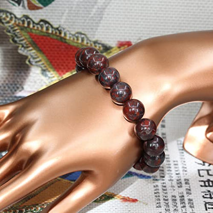 Keleny Semi Precious Stones Natural Gemstones 12mm Round Beads Crystal Stretch Bracelets 7 Inch Unisex - color: Red Flame Jasper