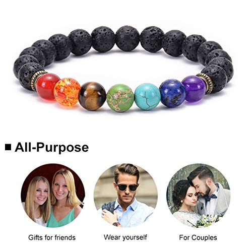GelConnie Lava Rock Chakra Bracelet 7 Chakra 8mm Natural Stone Healing Bracelet Stress Relief Yoga Beads Anxiety Bracelet Aromatherapy Essential Oil Diffuser Bracelet Bangle - color: A-Volcanic Stone