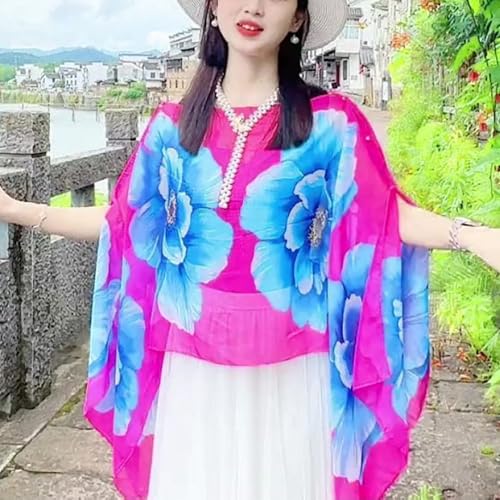 Women's Floral Ice Silk Cooling Sunproof Shawl UV Blocking Lightweight Multi-Way Wrap Beach Cover-Up Chiffon Scarf