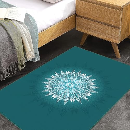 Mandala Yoga Rug, Handmade Geometric Carpet, Meditation Mat, Soft Green Mandala Design, Boho Living Room Accent, Custom Gift Idea