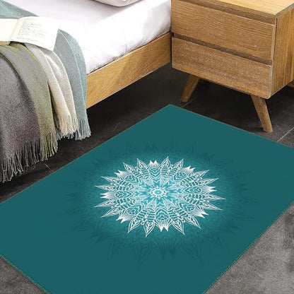 Mandala Yoga Rug, Handmade Geometric Carpet, Meditation Mat, Soft Green Mandala Design, Boho Living Room Accent, Custom Gift Idea