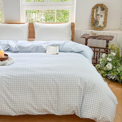 Light Blue Gingham Cotton Weighted Blanket Cover 48"x72", Blue Checked Plaid Duvet Cover for Weighted Blanket, Grid Cotton Heavy Blanket Duvet Cover (Light Blue Gingham, 48"x72") - color: Light Blue Gingham (No Blanket), size: 48"x72"