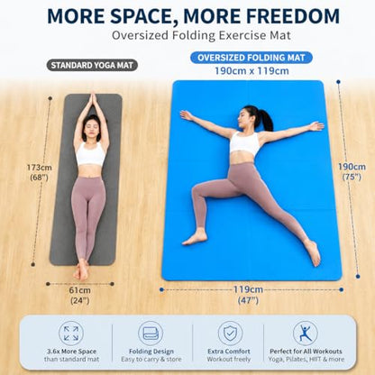TPE Yoga Mat with Hanging Holes, Wall Mount Workout Mat, Shock Absorbent Fitness Pad for Home Gym, Pilates & Meditation - color: blue foldable