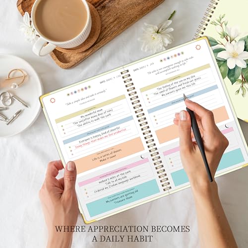 The Gratitude Journal for Women Men, 5 Minute Daily Gratitude Journal Spiral with Prompts & Quotes for Self Care, Happiness, Affirmation and Mindfulness, Hardcover, 5.9"x8.6" - color: Yellow Greem