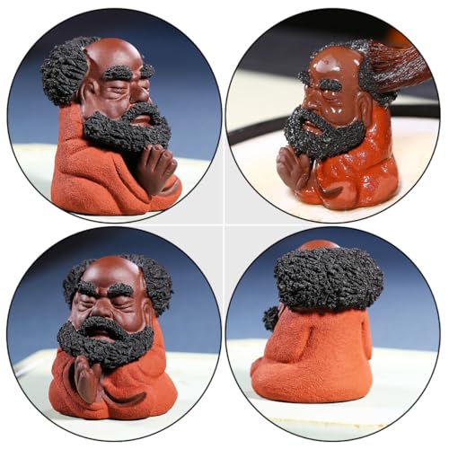 Beaupretty Bodhidharma Purple Clay Figurine Tranquil Tea Table Ornament Unique Desktop Decor Home Desktop Sculpture for Tea Ceremony and Indoor Decoration