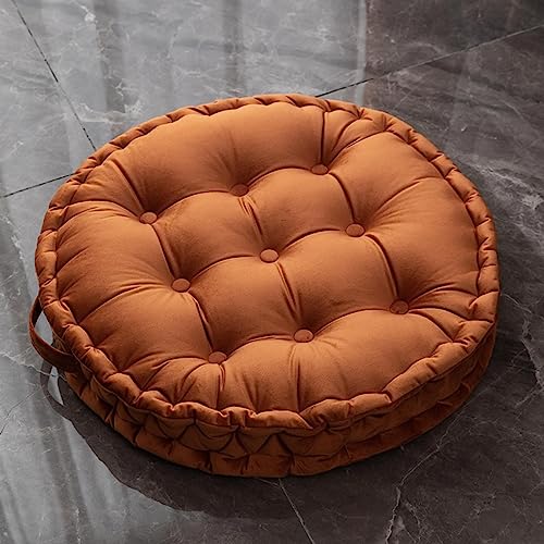 MOJUN Round Floor Pillows, Large Solid Color Dutch Velvet Floor Seating Cushion with Handle for Adults, Thicken Round Meditation Pillow Floor Cushion for Yoga Living Room Chair Tatami, Orange - color: Orange