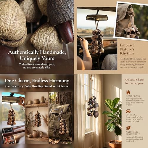 Natural Seed Pod Rattle Wind Chime, 33 Seed Pods Handmade Meditation Bell with Soft Calming Sound, Eco Friendly Boho Home Decor for Garden Patio Window, Dual-Use Hang or Shake, Yoga Gift for Women Men