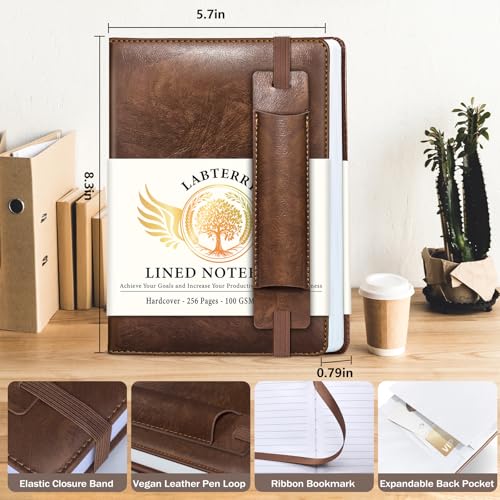 Lined Journal Notebook for Women Men, 256 Pages, Medium 5.7 in x 8.3 in - 100 GSM Thick Paper – Hardcover Leather Journals for Writing, Work, School, Note Taking, Diary Notepad, Dark Brown - color: Dark Brown