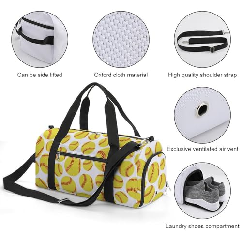 Softball Yellow Large Capacity Portable Fitness Bag, Easy to Carry - color: softball yellow