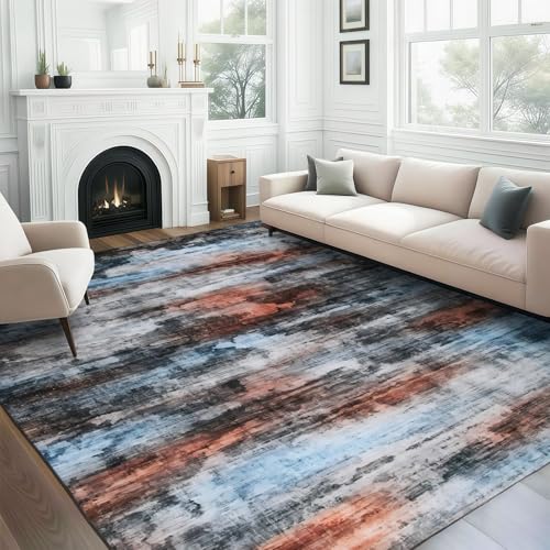 WILLSUN Washable Area Rugs, 8x10 Non-Slip Boho Large Area Rugs for Living Room, Bedroom, Machine Washable Vintage Rug, Indoor Floral Print Carpet for Home Decor, Kid & Pet Friendly Mat - color: Brown/Multi, size: 8' x 10' (Rectangular)