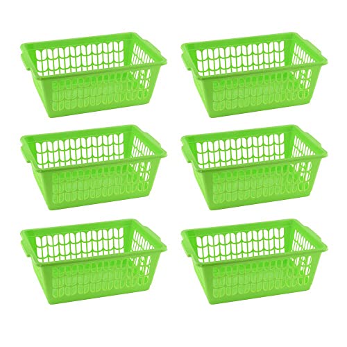 YBM HOME Plastic Perforated Storage Basket Bin Office Drawer, Shelf Desktop Countertop Tray Organizer 32-1188 (6, Green) - color: Green, size: Pack of 6