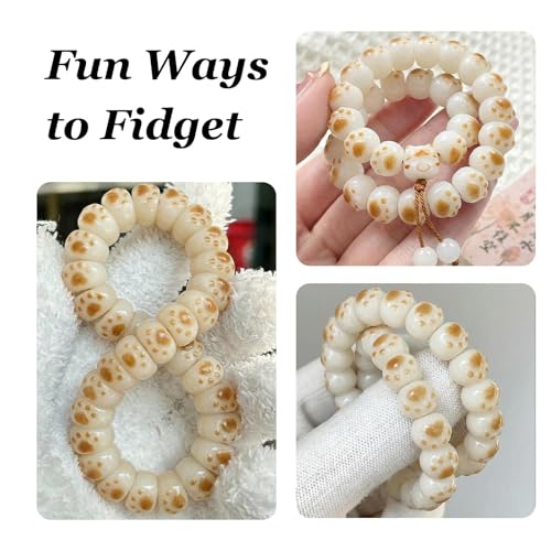 Bodhi Fidget Bracelet Anxiety Relief Items Bodhi Seed Beads, Elastic Wristband Meditation Yoga Mindfulness Worry Beads, Birthday Gift for Her for Women, White Dot Print Stackable Jewelry - color: A3:Cat Paw Bracelet