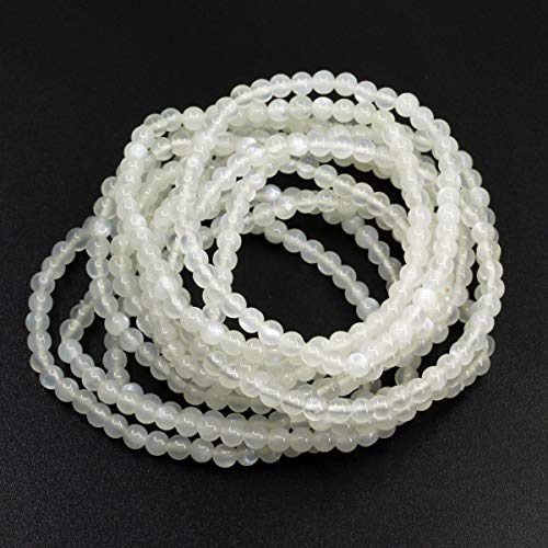 Keleny Gem Semi Precious Gemstones 4mm Round Beads Crystal Stretch Bracelet 7 Inch Unisex - color: White Moonstone