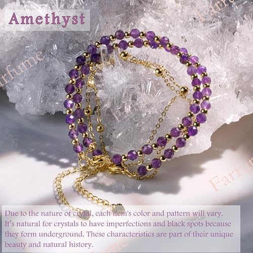 Farfume Crystal Bracelet Beaded Bracelets 4mm Natural Stone Beads Gemstone Handmade Jewelry Gift for Women - color: Amethyst-Clarity & Awareness