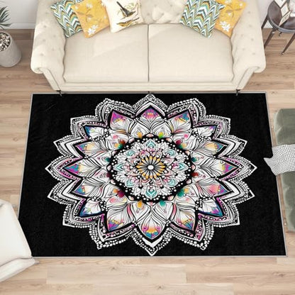 Mandala Rugs for Living Room - Boho Rug, 5x8 Rug, Meditation Washable Rugs for Living Room Bedroom, Spiritual Exotic Area Rug, Zen Yoga Carpet - Home Decor, Mandala Gifts for Women - size: 5' x 8' (Rectangular)