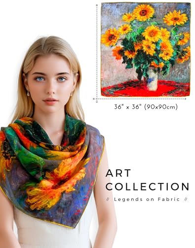 PoeticEHome Cashmere Scarf Wrap 36"x36" - Featherlight & Wrinkle-Free Artistic Square Shawl for Travel & Office, Gift Ready - color: Sunflowers - 36"