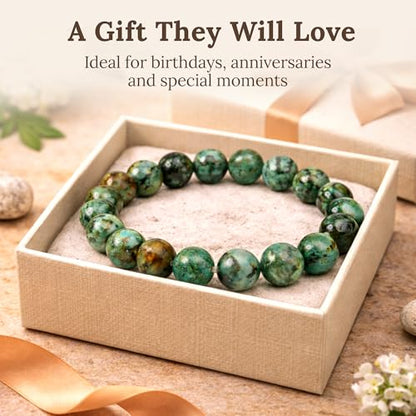 Elm City Direct 8mm Natural Stone Beaded Bracelet – Unisex Crystal Stretch Bracelets for Men & Women, Chakra & Healing Jewelry, Gift-Ready Beaded Bracelets - color: African Turquoise