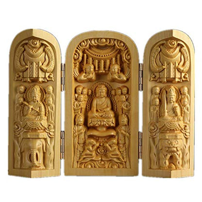 Ulalaza Boxwood Buddha Statue Solid Wood Carvings Carved Locker Box Sculpture Decoration - color: Style-9