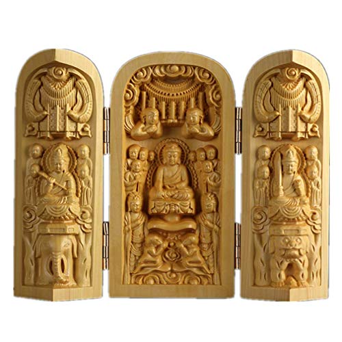 Ulalaza Boxwood Buddha Statue Solid Wood Carvings Carved Locker Box Sculpture Decoration - color: Style-9