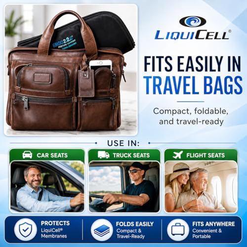 ERGO21 Travel Seat Cushion with LiquiCell® Membrane (Now Upgraded) - Thin Orthopedic Cushion for Sciatica, Tailbone, Back Pain Relief – Lightweight Foldable | Car, Truck, Airplane, Office & Home