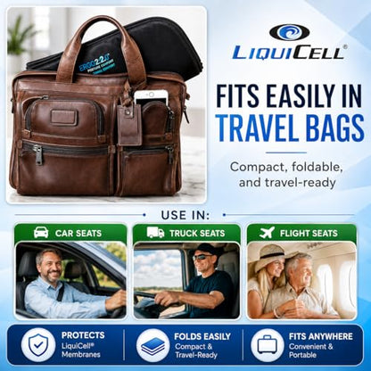 ERGO21 Travel Seat Cushion with LiquiCell® Membrane (Now Upgraded) - Thin Orthopedic Cushion for Sciatica, Tailbone, Back Pain Relief – Lightweight Foldable | Car, Truck, Airplane, Office & Home