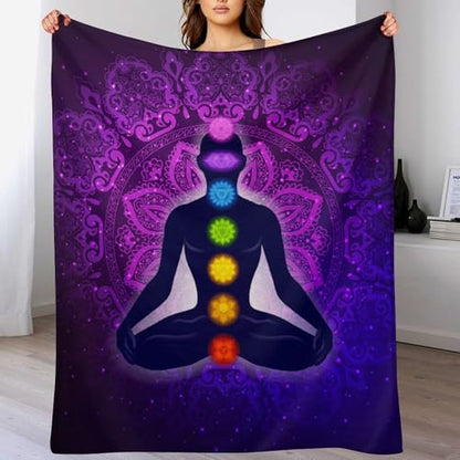 Seven Chakra Yoga Meditation Lotus Purple Mandala Soft and Comfortable Flannel Blanket, Home Blanket 40"*50" （100 * 130cm） - color: Seven Chakra Yoga Meditation Lotus Purple Man, size: 40"*50" （100*130cm）