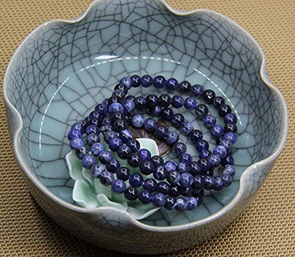 Angelstones Handmade Natural Healing Gemstone 6mm Round Beads Stretch Crystal Bracelet 7 Inch Unisex - color: Blue Sodalite