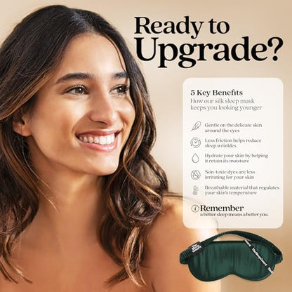 Pure Silk Sleep Mask [100% 6A Mulberry Silk, 22 Momme] Light Blocking Travel Essentials. Eye Masks for Sleeping. Black Oeko-Tex Blindfold. Eye Covers for Men & Women - color: Racing Green