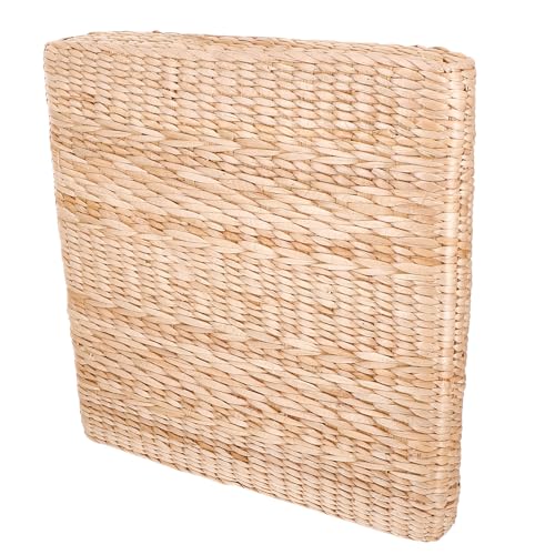 Hemobllo Meditation Cushion Floor Pillow Japanese Braided Straw Seat Cushion Square 40x40cm 6cm Thick for Yoga and Zen Sitting