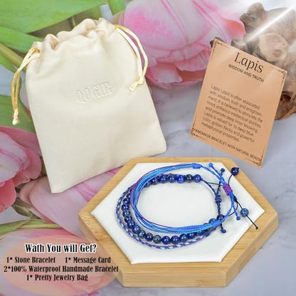 QOGIR Handmade Healing Bracelet,6mm Natural Gem Stone Bracelet rope bracelet - color: Lapis(Wisdom and Truth), size: 6mm